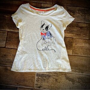 Elle Heather gray t shirt with French Bulldog Frenchy print M